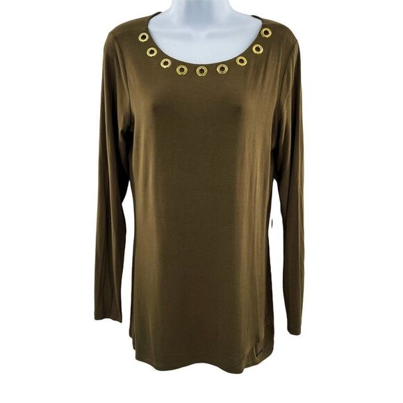 Michael Michael Kors Long Sleeve Tunic Top with Gold Ring Neckline Small - Picture 1 of 6